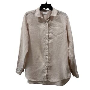 Uniqlo Pale Peach Cream Linen Button Up Shirt Size XL